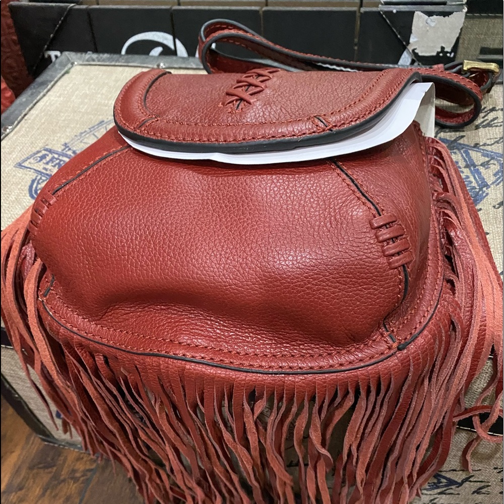 Joe Jeans Fringe Leather crossbody bag in Oxblood